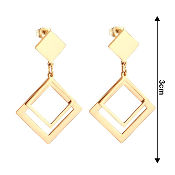 KOLCZYKI damskie romby STAL SZLACHETNA POZŁACANA