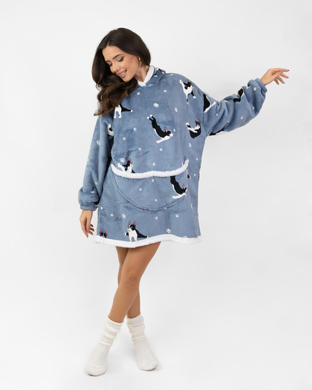 KOCOBLUZA KOC BLUZA CIEPŁA 2w1 GRUBA XXL FUTRZAK POLAR z kapturem OVERSIZE