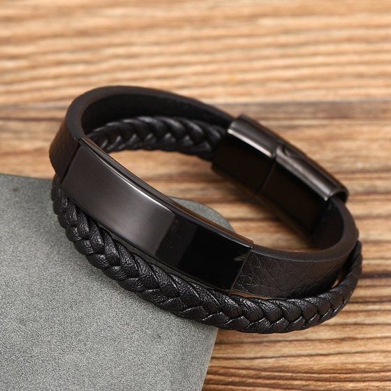 Bransoletka męska STAL SZLACHETNA 316L SKÓRA