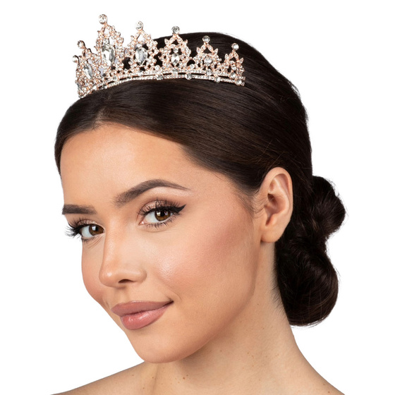 DIADEM Korona Tiara MISS GLOW ŚLUBNY ZŁOTY cyrkonie KRYSZTAŁY