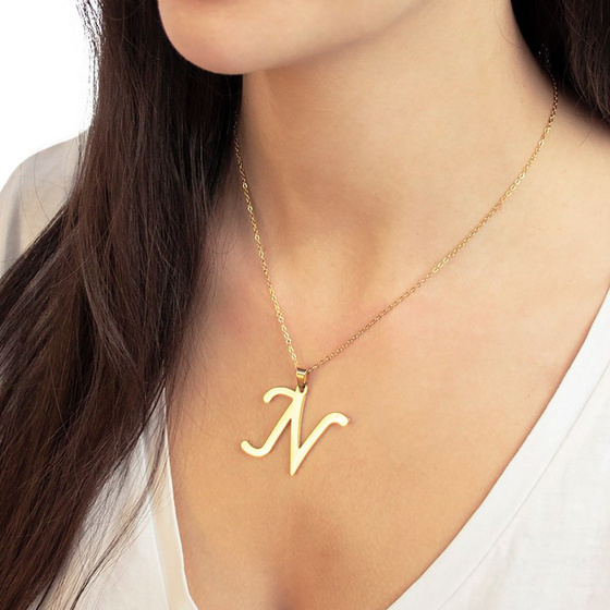 NASZYJNIK litera N STAL SZLACHETNA POZŁACANA