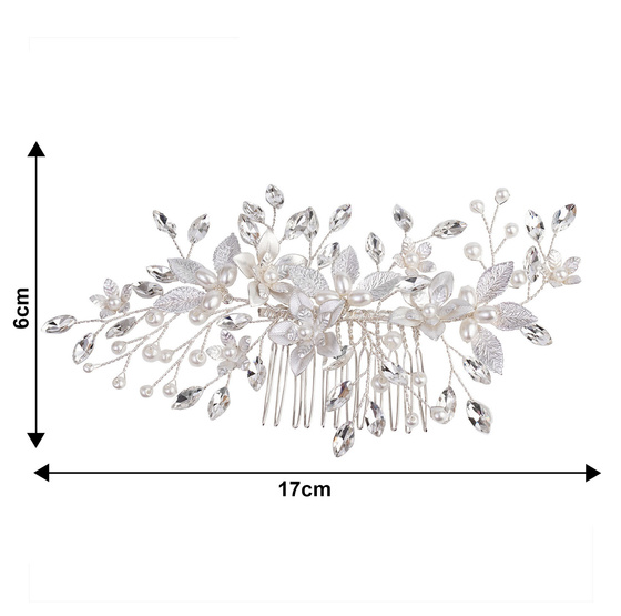 Ozdoba ślubna do włosów GRZEBYK ŚLUB KRYSZTAŁKI KWIATY