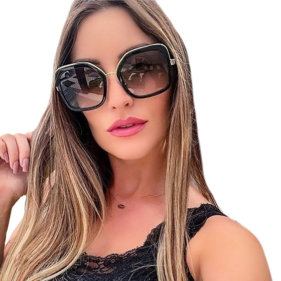 OKULARY przeciwsłoneczne DAMSKIE czarne ZŁOTE duże