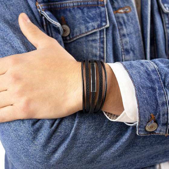 Bransoletka PLECIONA STAL SZLACHETNA 316L SKÓRA