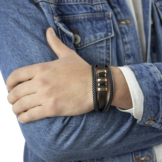 Bransoletka męska STAL SZLACHETNA 316L SKÓRA