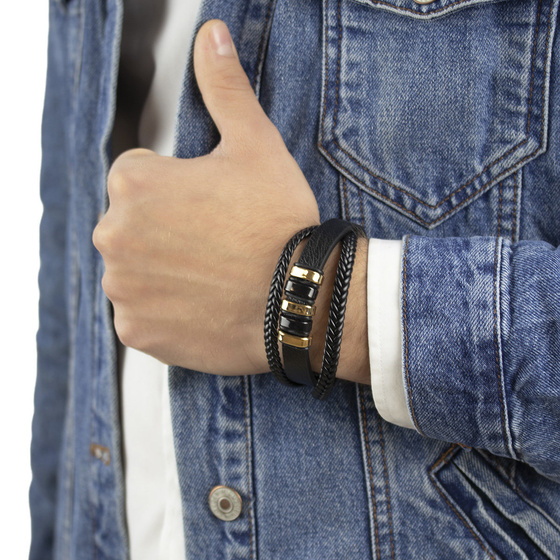 Bransoletka męska STAL SZLACHETNA 316L SKÓRA