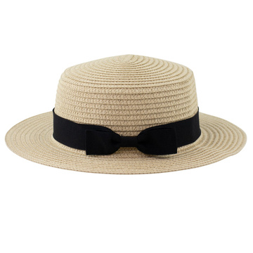 KAPELUSZ pleciony damski  KANOTIER (boater) małe rondo LATO KOKARDA