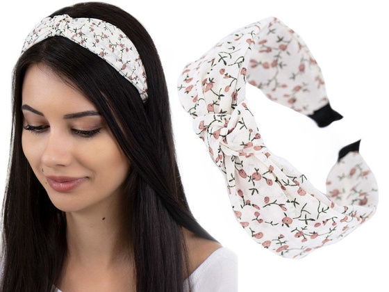 OPASKA DO WŁOSÓW szeroka WĘZEŁ turban BIAŁA kwiaty