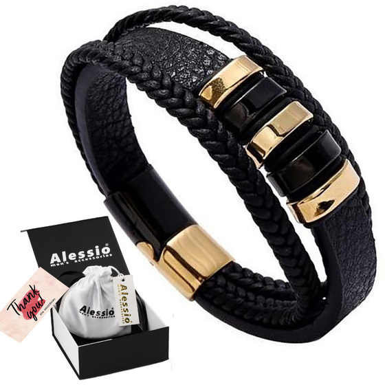 Bransoletka męska STAL SZLACHETNA 316L SKÓRA