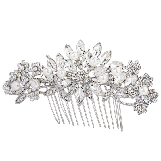 OZDOBA DO WŁOSÓW grzebyk ŚLUBNA kwiaty SREBRNA