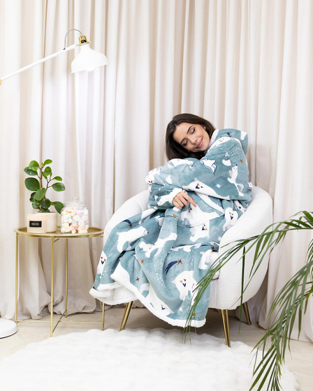 KOCOBLUZA KOC BLUZA CIEPŁA 2w1 GRUBA XXL FUTRZAK POLAR z kapturem OVERSIZE