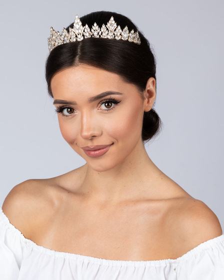 DIADEM Korona Tiara MISS GLOW ŚLUBNY ZŁOTY cyrkonie KRYSZTAŁY