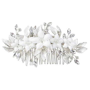 Ozdoba ślubna do włosów GRZEBYK ŚLUB KRYSZTAŁKI KWIATY