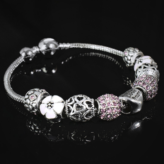 Bransoletka damska SREBRNA modułowa RÓŻ CHARMS