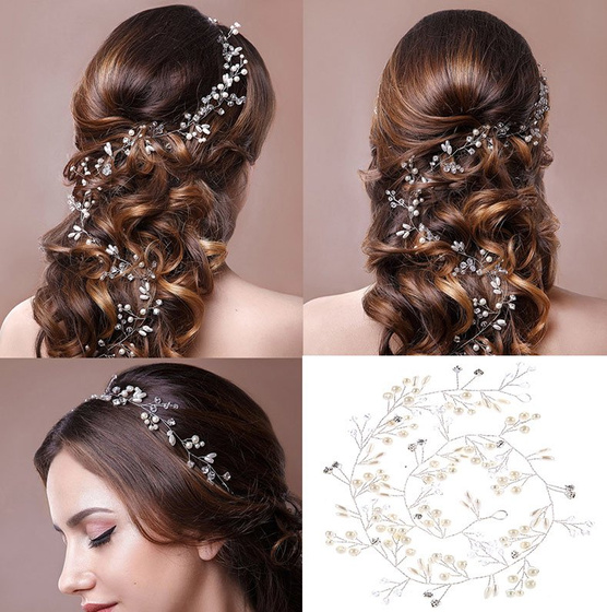 OZDOBA DO WŁOSÓW długa ŚLUBNA SREBRNA - 50cm