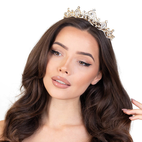 DIADEM OZDOBA do włosów KORONA ŚLUBNA ZŁOTA Ślub Panieński