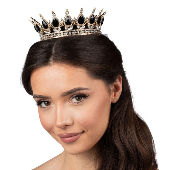 KORONA Diadem Tiara MISS GLOW Wieczorowa CZARNE cyrkonie KRYSZTAŁ
