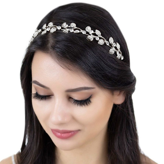OPASKA DO WŁOSÓW damska ślubna LISTKI srebrna CYRKONIE ślub