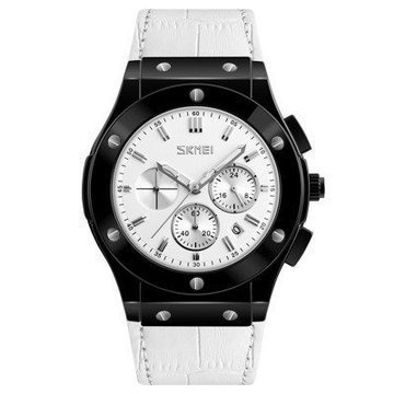 Zegarek męski SKMEI  9157 DATOWNIK biały SKÓRZANY