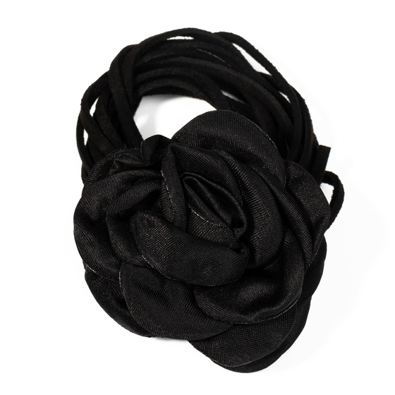 CHOKER Naszyjnik ozdobny KWIAT na szyję róża na rzemyku elegancki czarny