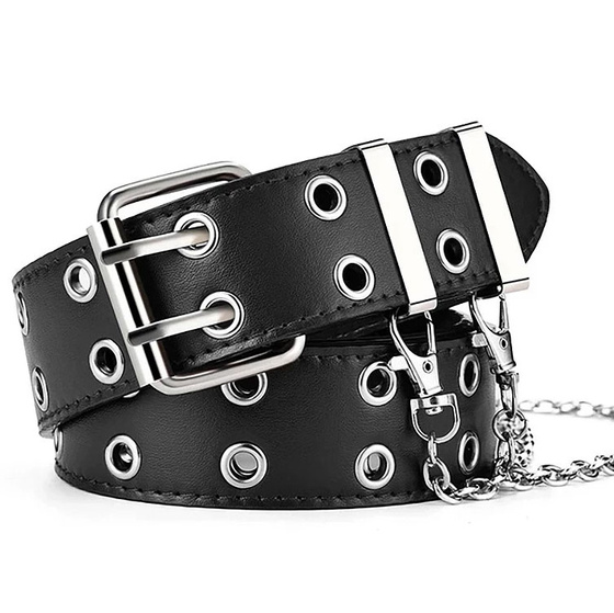 PASEK DAMSKI do spodni CZARNY klamra ŁAŃCUCH kółka