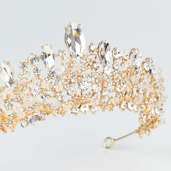 DIADEM Korona Tiara MISS GLOW ŚLUBNY ZŁOTY cyrkonie KRYSZTAŁY