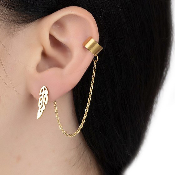 Kolczyki PIÓRA wiszące STAL SZLACHETNA POZŁACANA