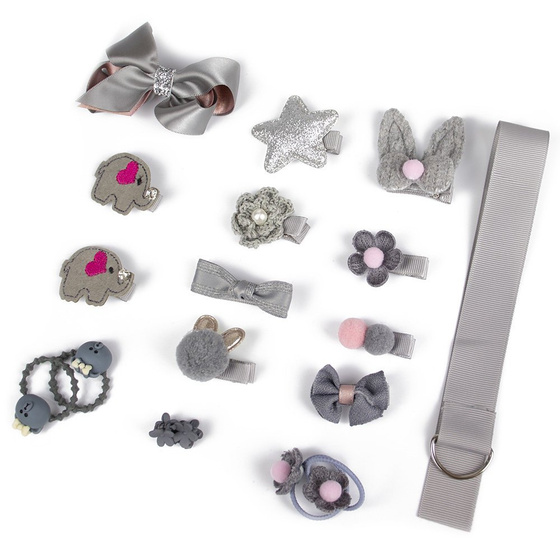 ZESTAW DLA DZIEWCZYNKI gumki spinki PREZENT szary