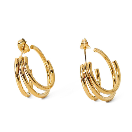 Kolczyki POTRÓJNE grube STAL SZLACHETNA POZŁACANA