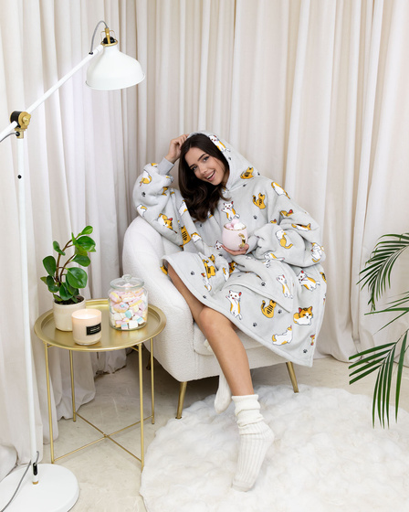 KOCOBLUZA KOC BLUZA CIEPŁA 2w1 GRUBA XXL FUTRZAK POLAR z kapturem OVERSIZE