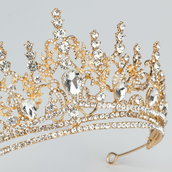 DIADEM Korona Tiara MISS GLOW ŚLUBNY ZŁOTY cyrkonie KRYSZTAŁY