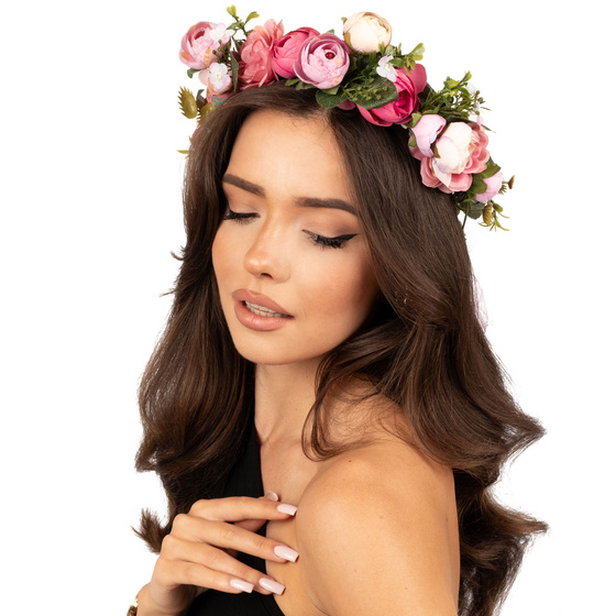 WIANEK na głowę BOHO kwiaty RÓŻOWY ślubny PIWONIE