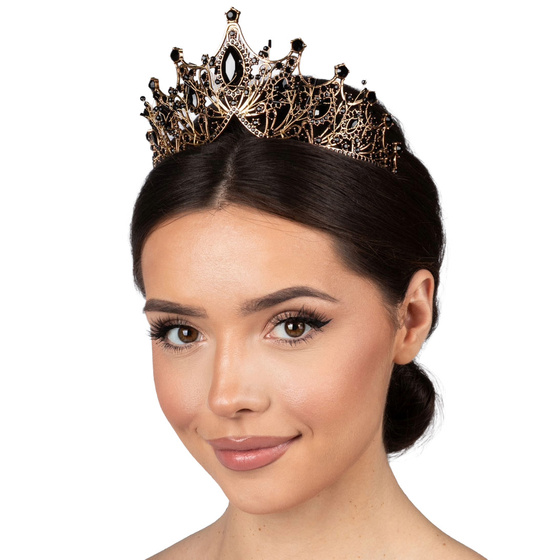 DIADEM Korona Tiara MISS GLOW Wieczorowy CZARNE cyrkonie KRYSZTAŁY