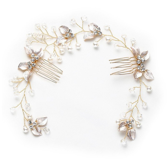 OZDOBA ŚLUBNA do włosów GRZEBYK gałązka złota PEREŁKI ślub