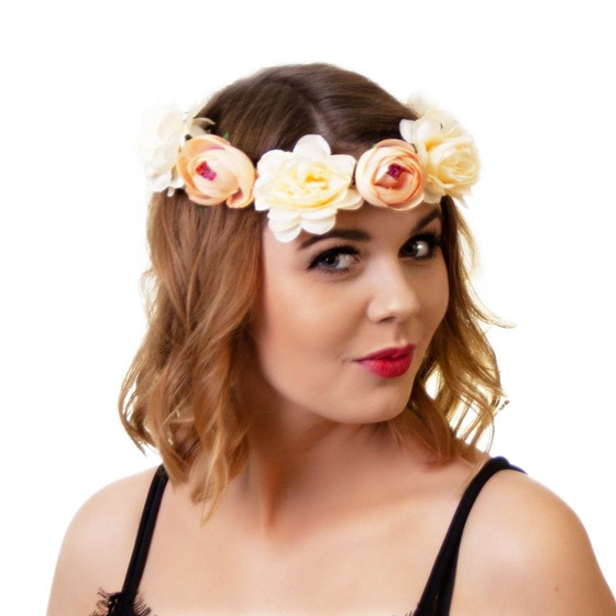WIANEK na głowę KWIATY brzoskwiniowy ŚLUBNY
