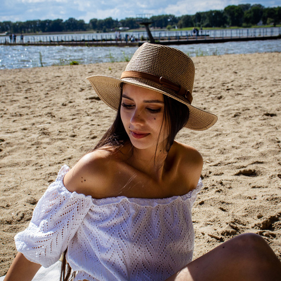 KAPELUSZ damski męski PANAMA fedora SŁOMKOWY lato ELEGANCKI