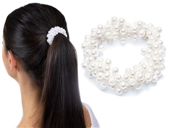 GUMKA DO WŁOSÓW perłowa PERŁY rozciągliwa BIAŁA