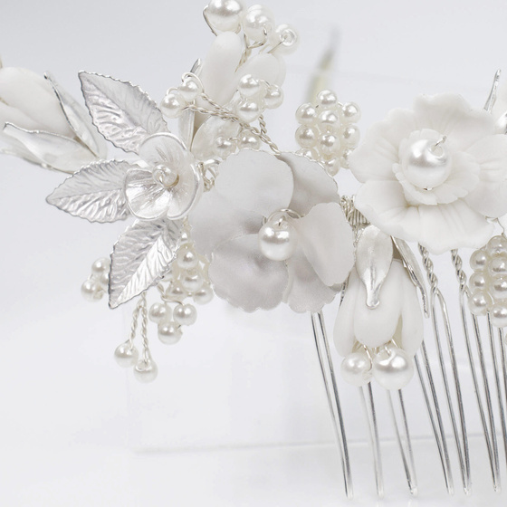 OZDOBA do włosów kwiatki GRZEBYK perełki ŚLUBNA