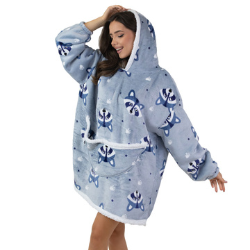 KOCOBLUZA KOC BLUZA CIEPŁA 2w1 GRUBA XXL FUTRZAK POLAR z kapturem OVERSIZE