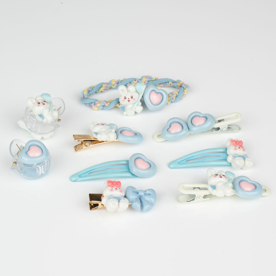 SPINKI DO WŁOSÓW ZESTAW spinek dla dziewczynki PYKI + gumeczka 9 SZTUK