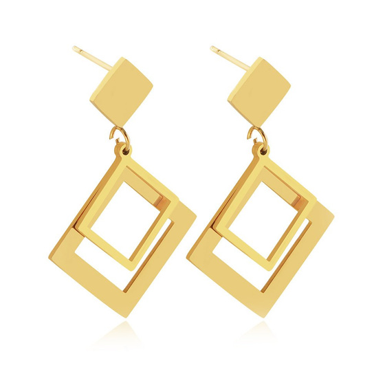 KOLCZYKI damskie romby STAL SZLACHETNA POZŁACANA