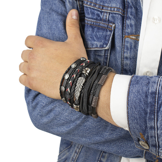 BRANSOLETKA męska SKÓRZANA rzemyk pióro ZESTAW