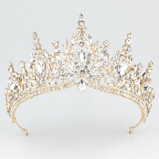 DIADEM Korona Tiara MISS GLOW ŚLUBNY ZŁOTY cyrkonie KRYSZTAŁY