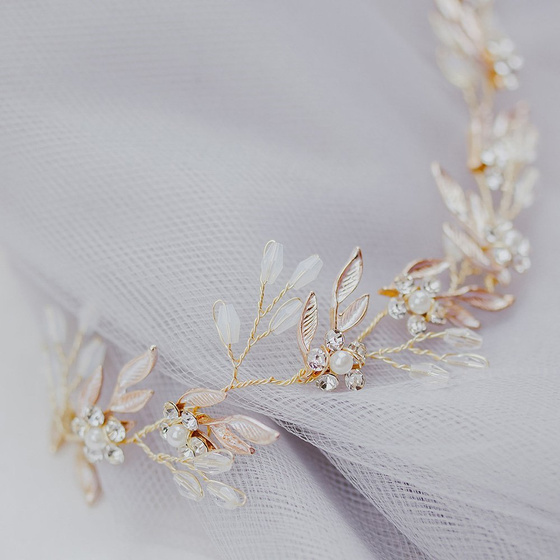 OZDOBA DO WŁOSÓW ślubna pudrowa KRYSZTAŁY długa