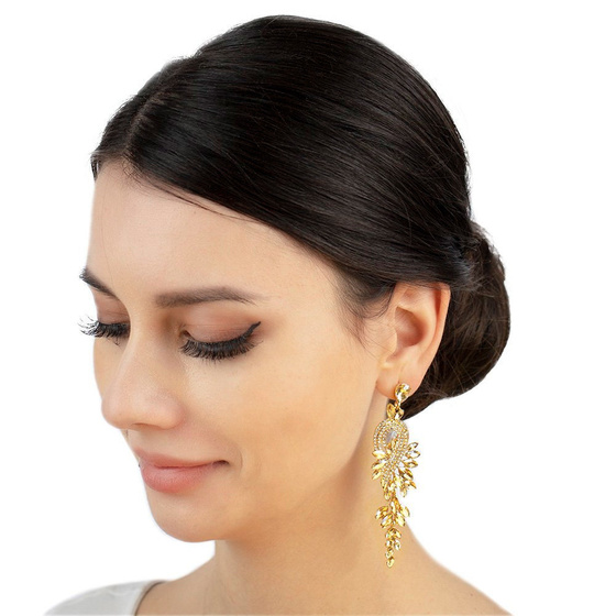 KOLCZYKI złote WISZĄCE kryształki ŚLUBNE długie