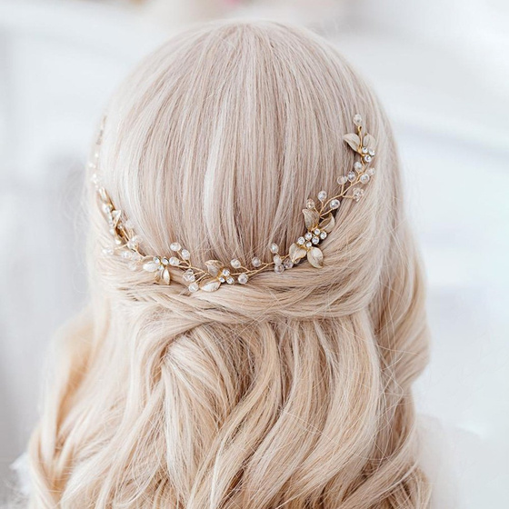 OZDOBA ŚLUBNA do włosów GRZEBYK gałązka złota PEREŁKI ślub