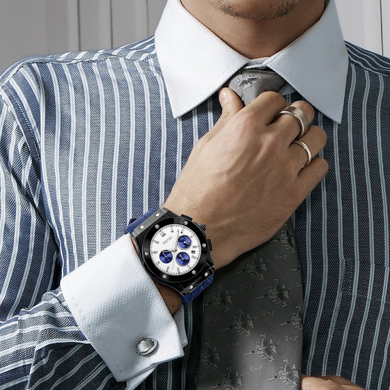 Zegarek męski SKMEI 9157 DATOWNIK granat SKÓRZANY