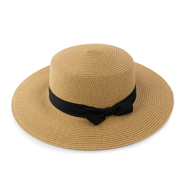 KAPELUSZ pleciony KANOTIER (boater) damski SŁOMKOWY małe rondo LATO KOKARDA