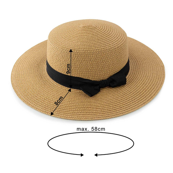 KAPELUSZ pleciony KANOTIER (boater) damski SŁOMKOWY małe rondo LATO KOKARDA