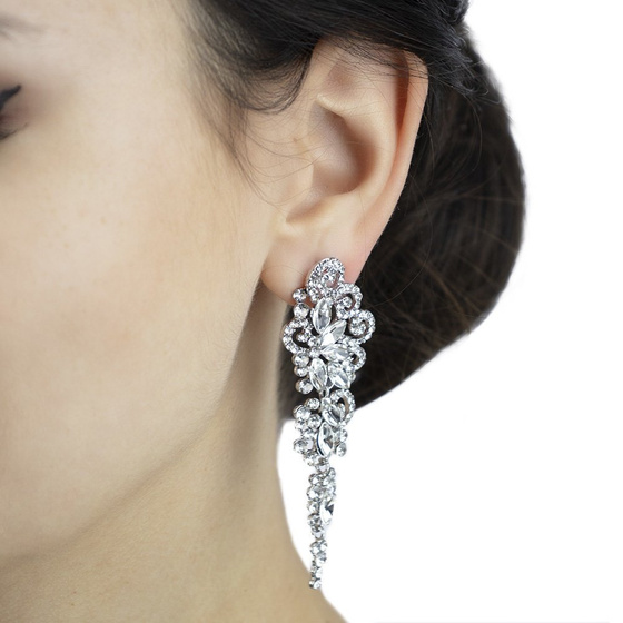 KOLCZYKI srebrne CYRKONIE kryształki ŚLUBNE długie